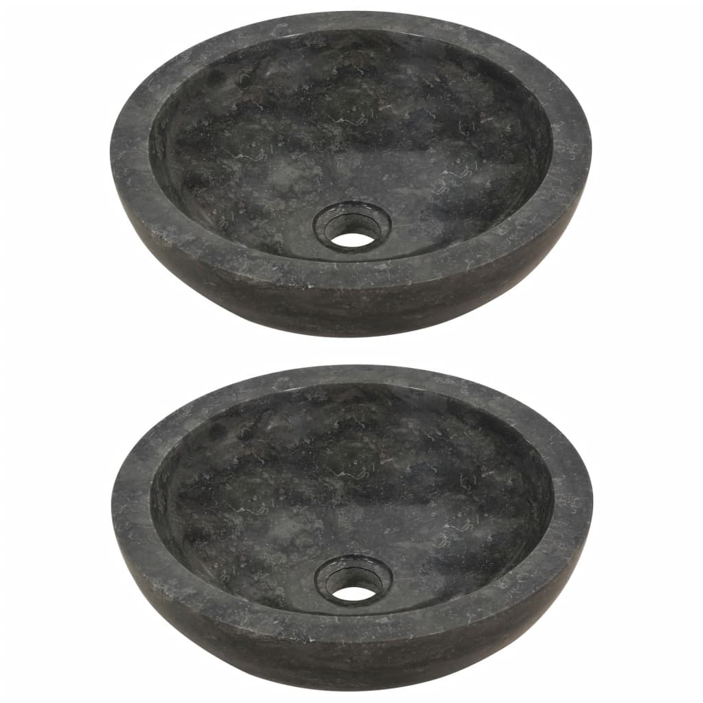 Meuble de salle de bain avec lavabo en marbre Bois de teck massif Noir vidaXL