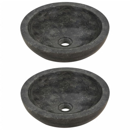 Meuble de salle de bain avec lavabo en marbre Bois de teck massif Noir vidaXL