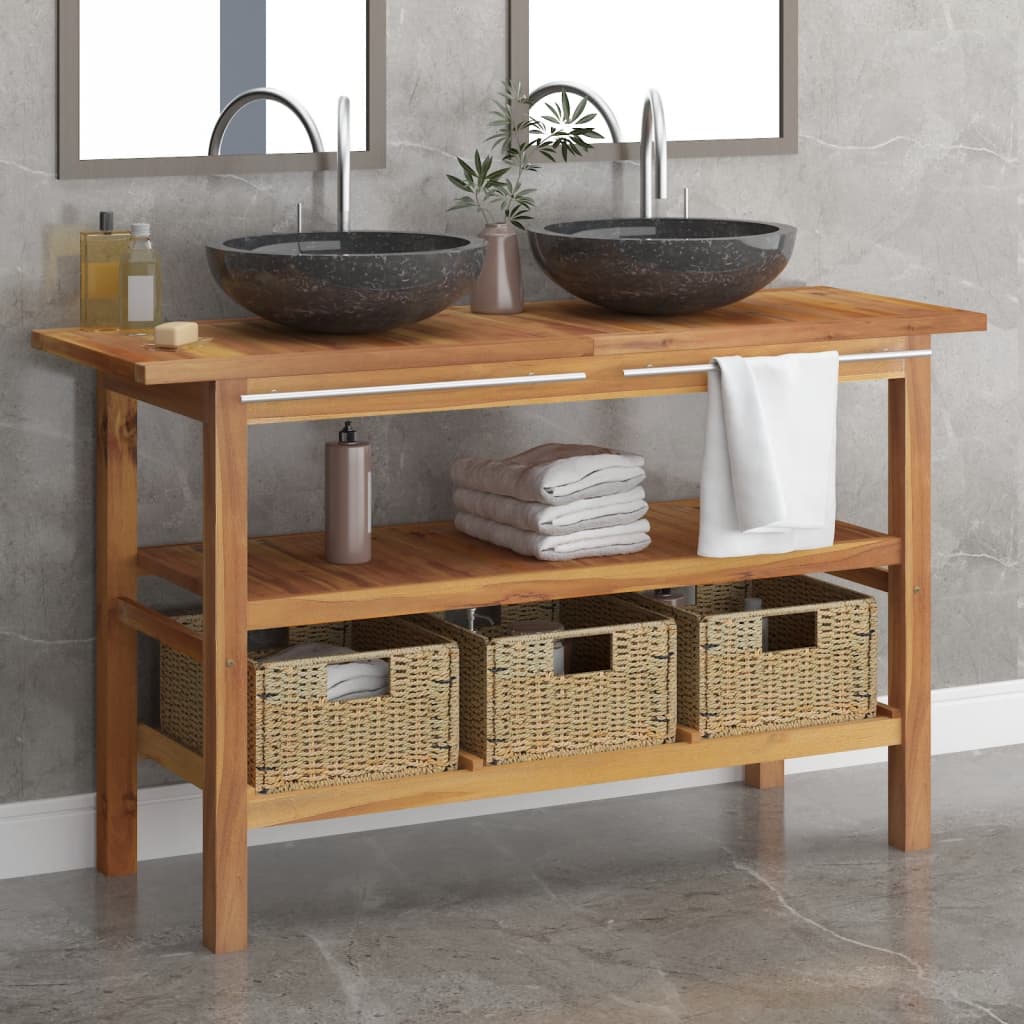 Meuble de salle de bain avec lavabo en marbre Bois de teck massif Noir vidaXL