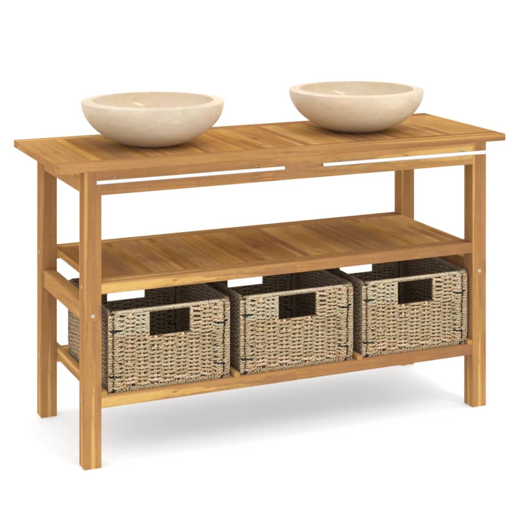 vidaXL Waschtisch mit Creme Marmorbecken Massivholz Teak