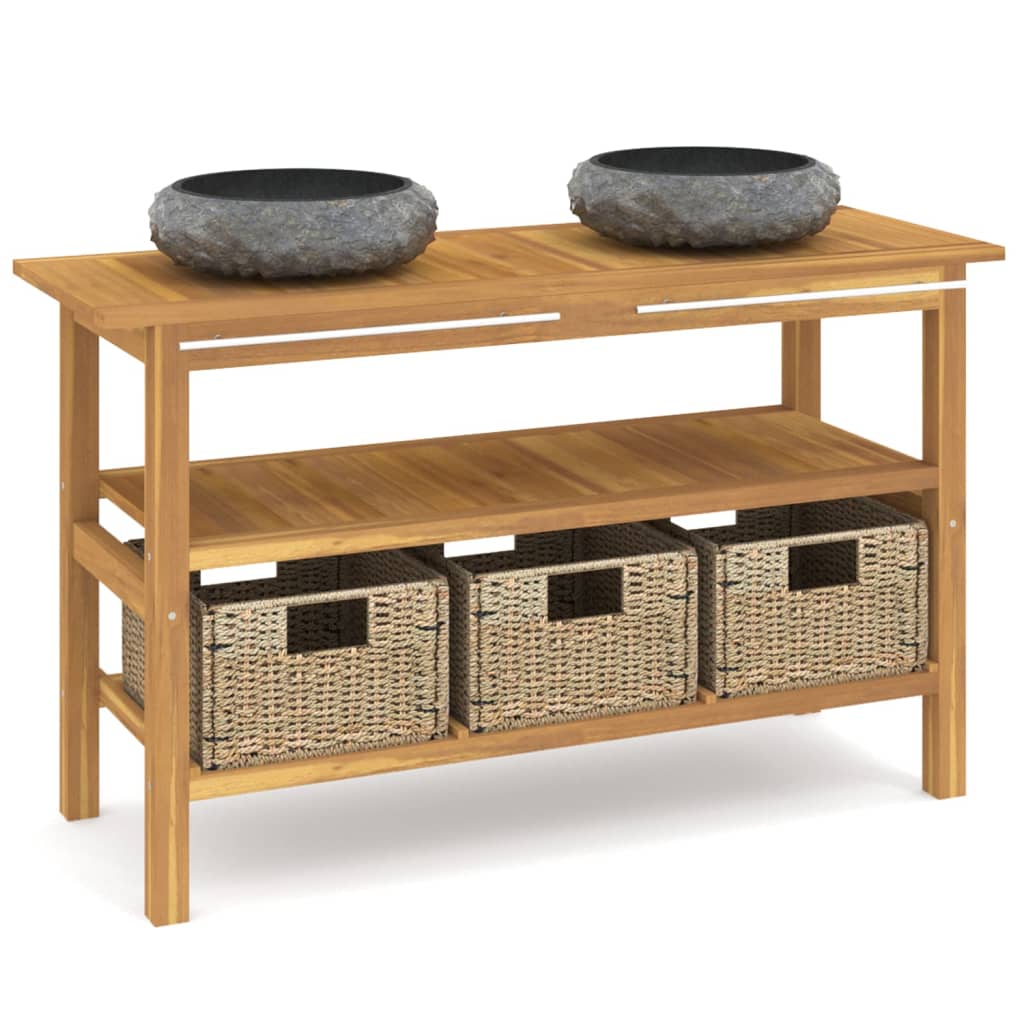 vidaXL Waschtisch mit Schwarzen Marmorbecken Massivholz Teak