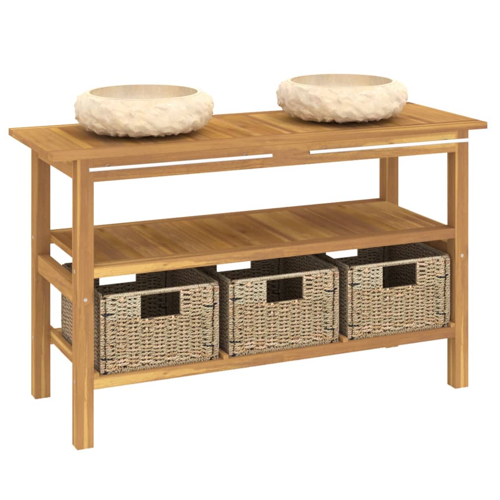 vidaXL Waschtisch mit Creme Marmorbecken Massivholz Teak