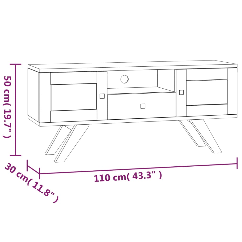vidaXL TV-Schrank 110x30x50 cm Massivholz Teak