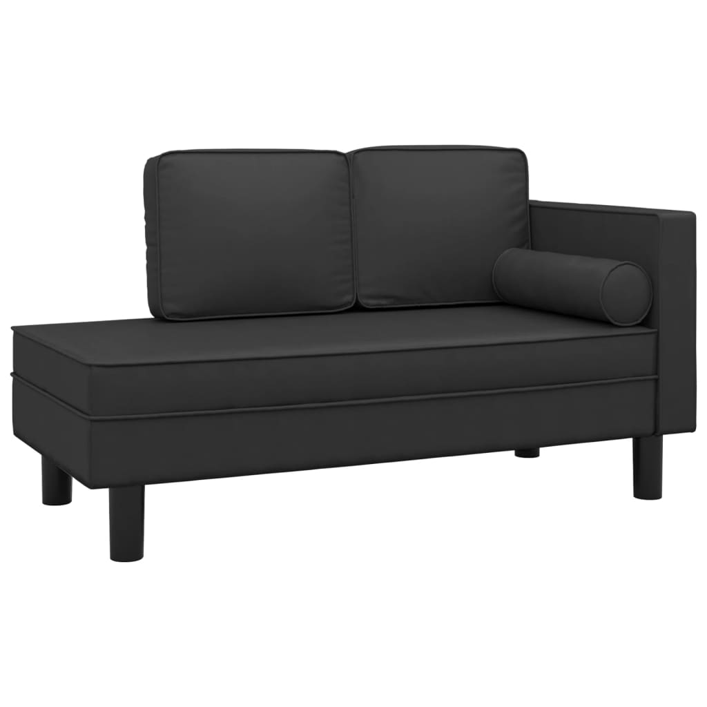 vidaXL Chaise longue avec coussin et traversin Noir Similicuir