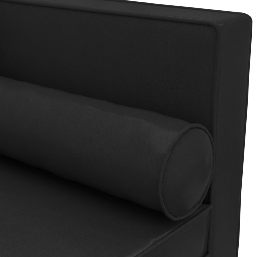 vidaXL Chaise longue avec coussin et traversin Noir Similicuir