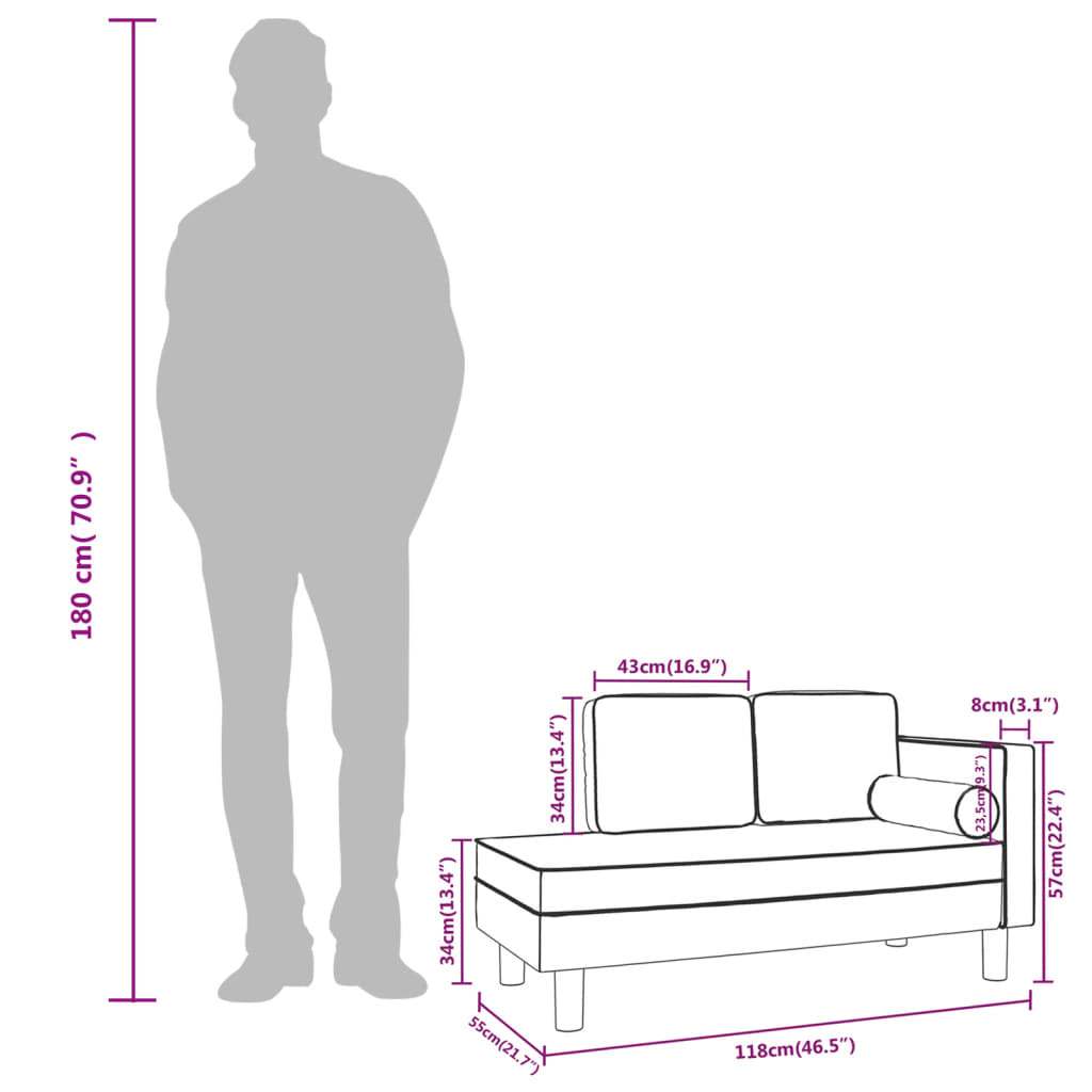 vidaXL Chaise longue avec coussin et traversin Noir Similicuir