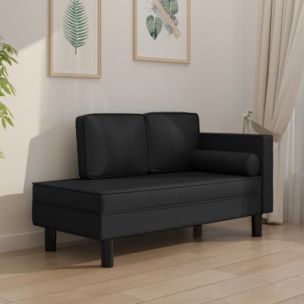vidaXL Chaise longue avec coussin et traversin Noir Similicuir