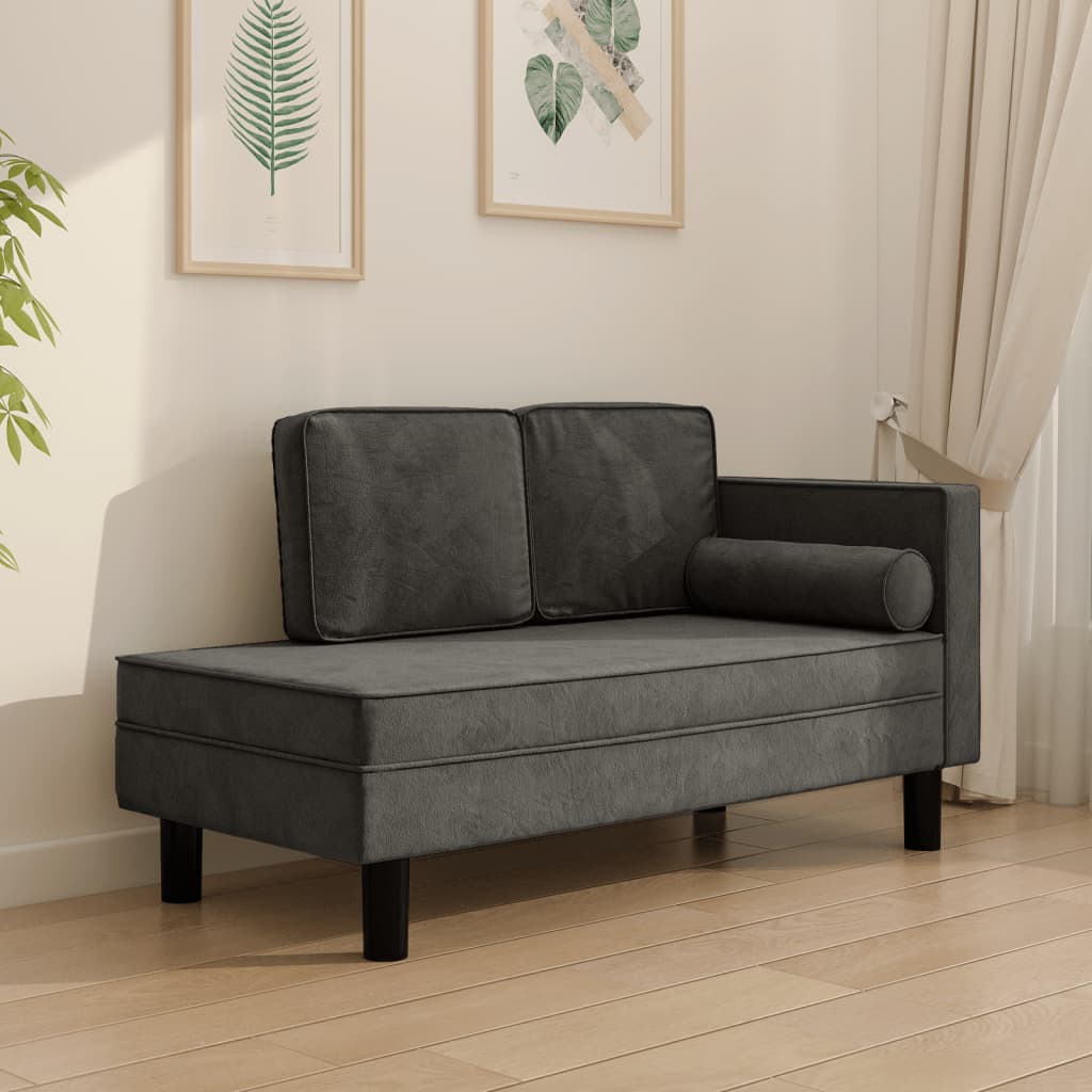 vidaXL Chaiselongue avec oreiller et traversin en velours gris foncé
