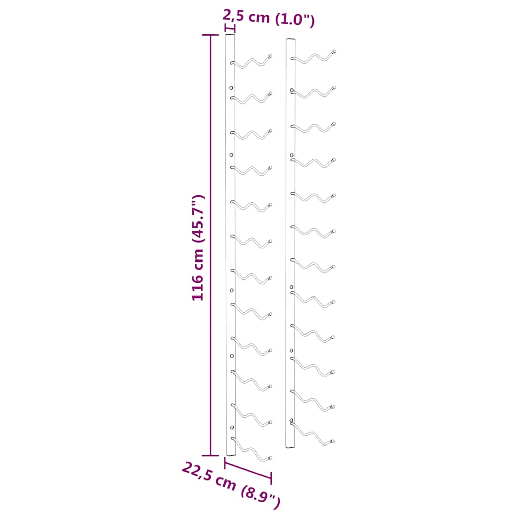 Wand-Weinregal für 24 Flaschen 2 Stk. Weiß Eisen