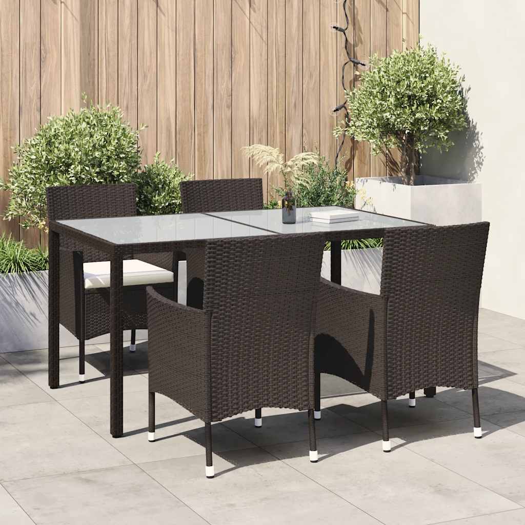 vidaXL Salle à manger de jardin 5 pcs avec coussins résine tressée marron
