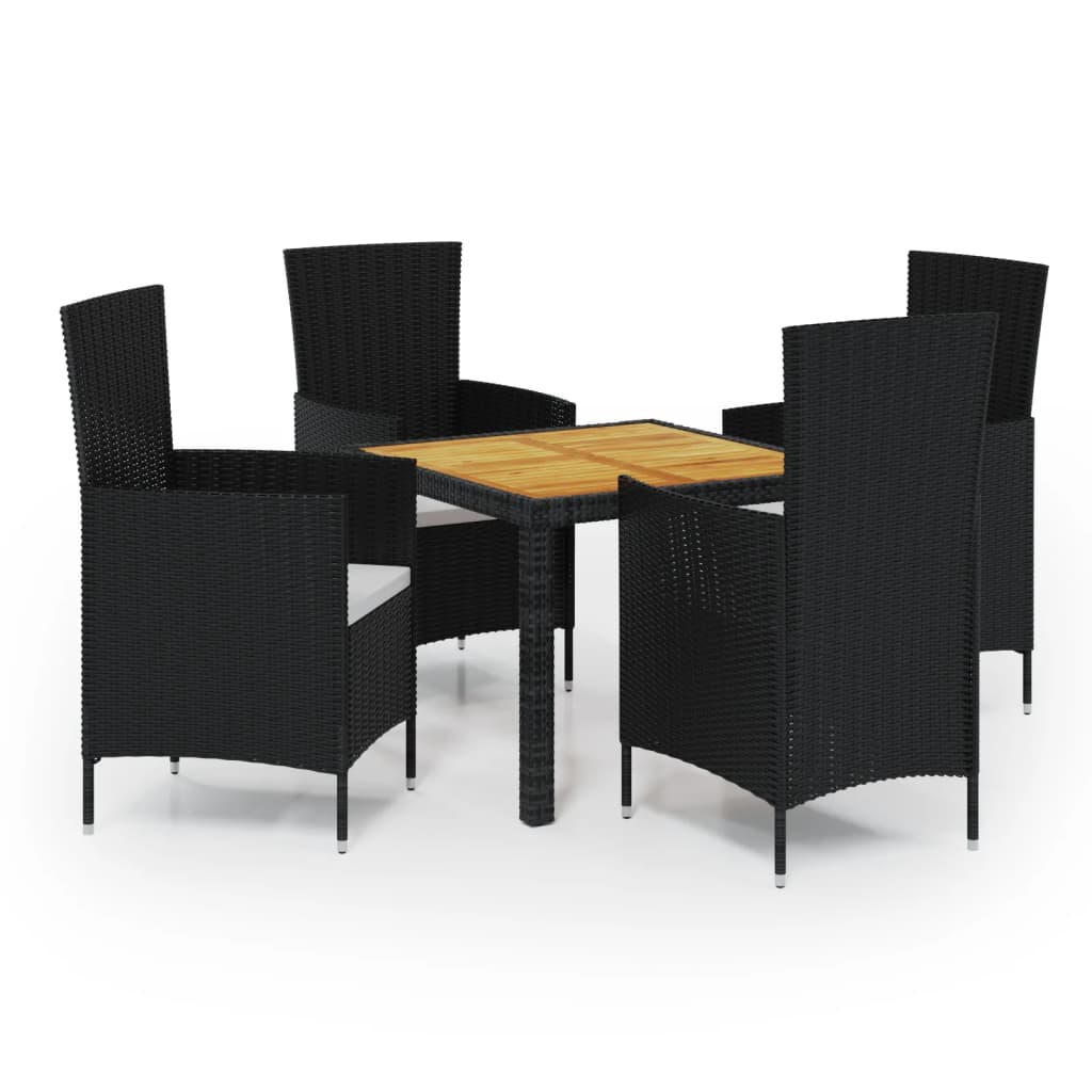 vidaXL 5-tlg. Garten-Essgruppe mit Kissen Poly Rattan Schwarz