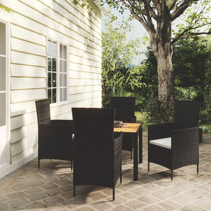 vidaXL 5-tlg. Garten-Essgruppe mit Kissen Poly Rattan Schwarz