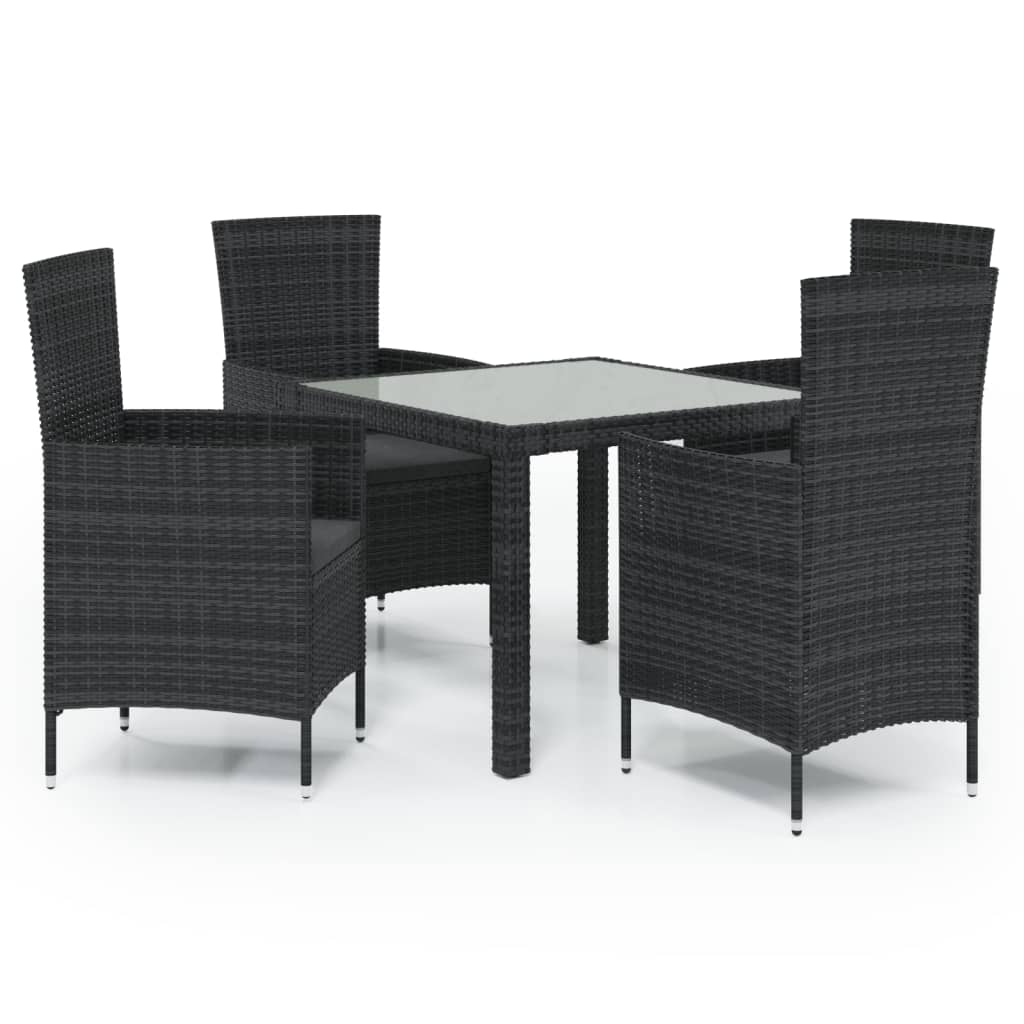 vidaXL 5-tlg. Garten-Essgruppe mit Kissen Poly Rattan Schwarz