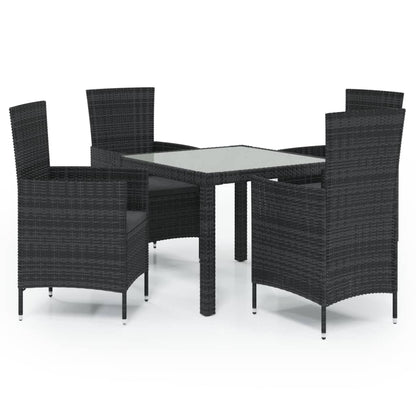 vidaXL 5-tlg. Garten-Essgruppe mit Kissen Poly Rattan Schwarz