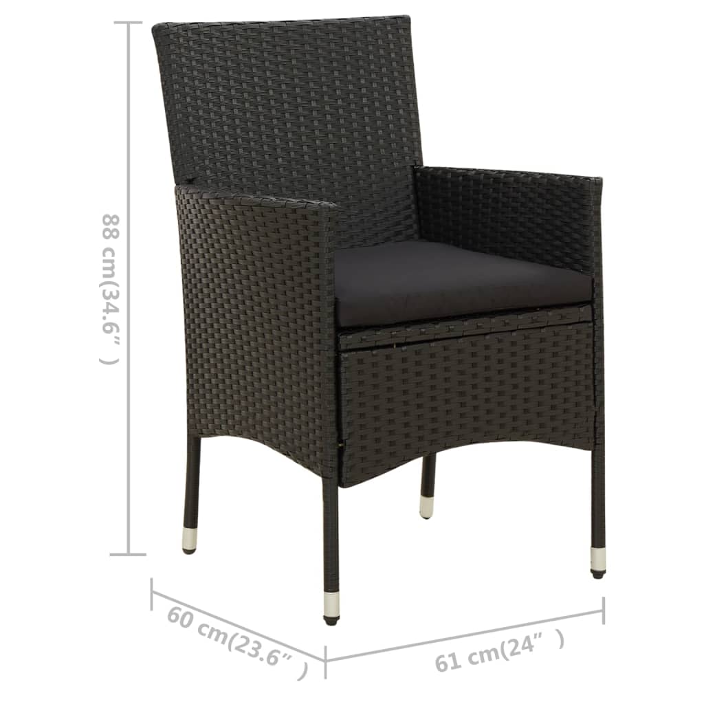 vidaXL 5-tlg. Garten-Essgruppe mit Kissen Poly Rattan Schwarz