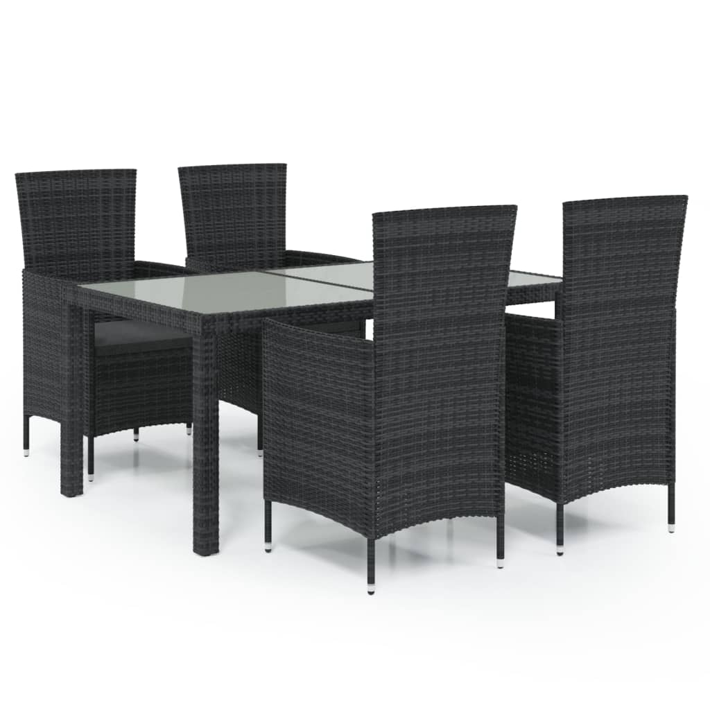 vidaXL 5-tlg. Garten-Essgruppe mit Kissen Poly Rattan Schwarz