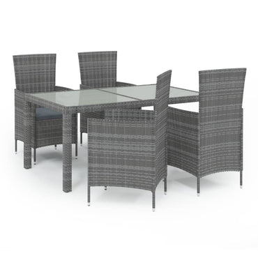 vidaXL 5-tlg. Garten-Essgruppe mit Kissen Poly Rattan Grau
