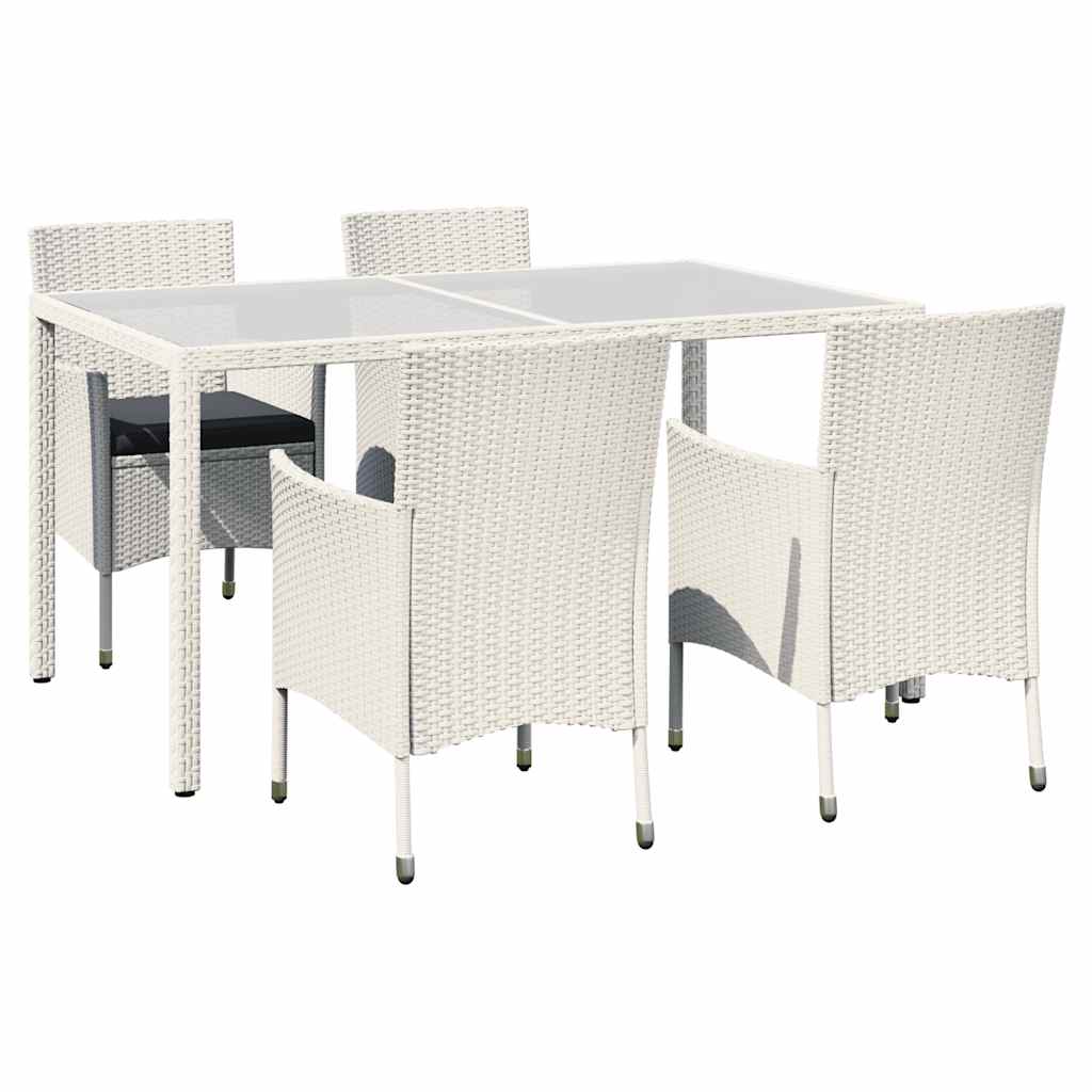 vidaXL 5-tlg. Garten-Essgruppe mit Auflagen Poly Rattan Weiß