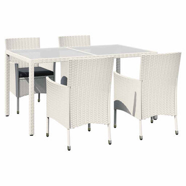 vidaXL 5-tlg. Garten-Essgruppe mit Auflagen Poly Rattan Weiß