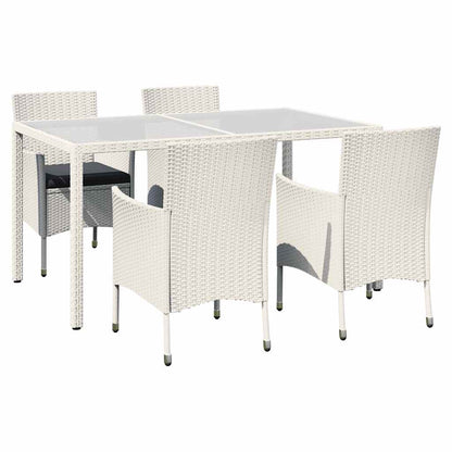 vidaXL 5-tlg. Garten-Essgruppe mit Auflagen Poly Rattan Weiß