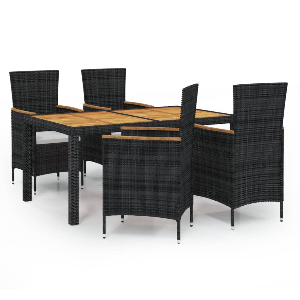 vidaXL 5-tlg. Garten-Essgruppe mit Kissen Poly Rattan Schwarz