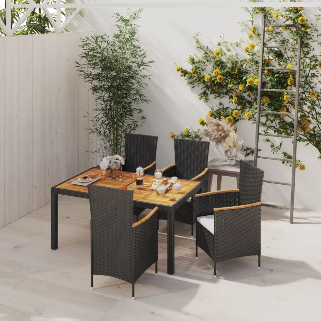 vidaXL 5-tlg. Garten-Essgruppe mit Kissen Poly Rattan Schwarz
