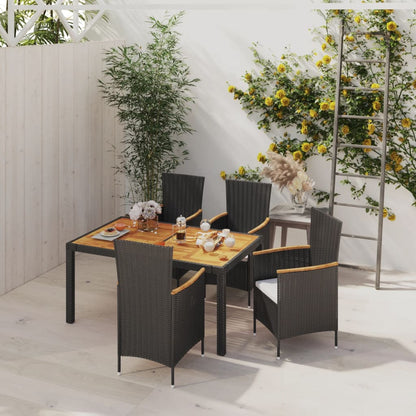 vidaXL 5-tlg. Garten-Essgruppe mit Kissen Poly Rattan Schwarz