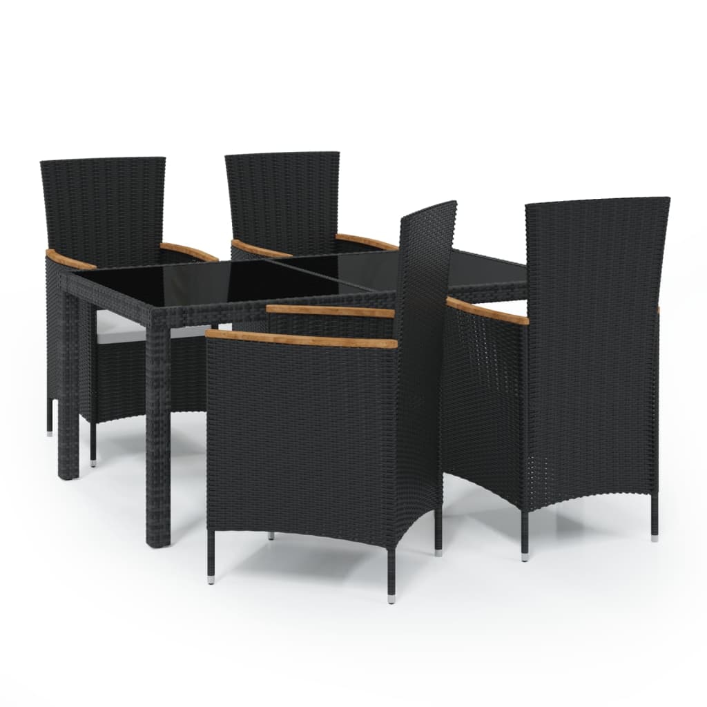 vidaXL 5-tlg. Garten-Essgruppe mit Kissen Poly Rattan Schwarz