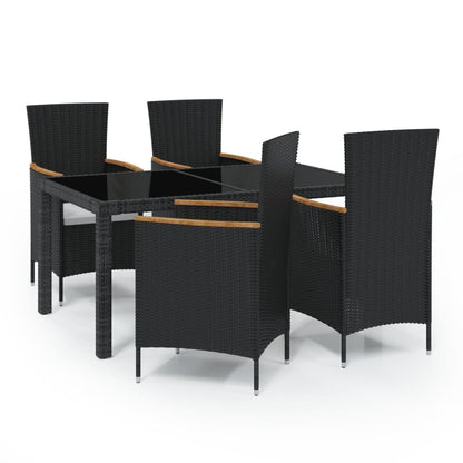 vidaXL 5-tlg. Garten-Essgruppe mit Kissen Poly Rattan Schwarz