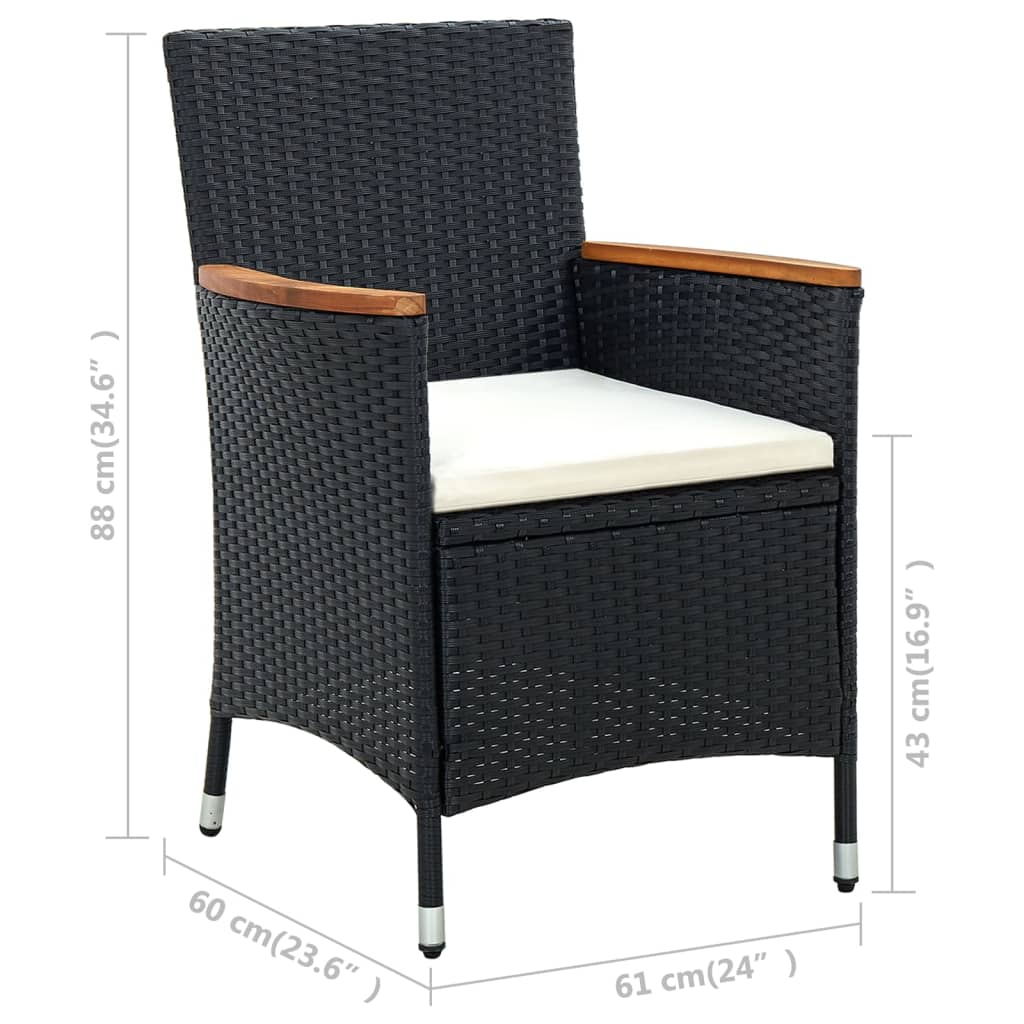 vidaXL 5-tlg. Garten-Essgruppe mit Kissen Poly Rattan Schwarz