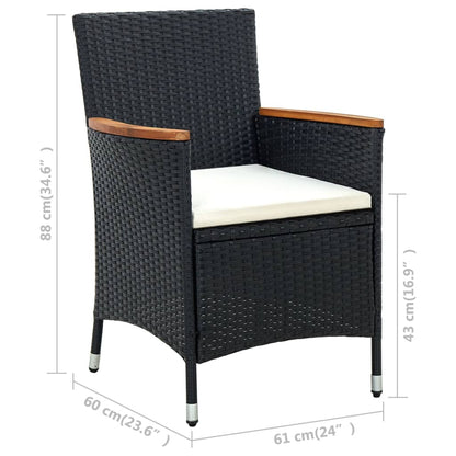 vidaXL 5-tlg. Garten-Essgruppe mit Kissen Poly Rattan Schwarz