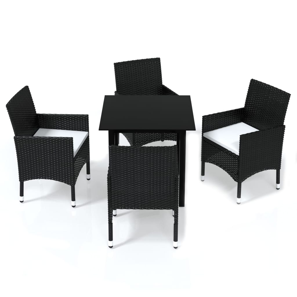 vidaXL 5-tlg. Garten-Essgruppe mit Kissen Poly Rattan Schwarz