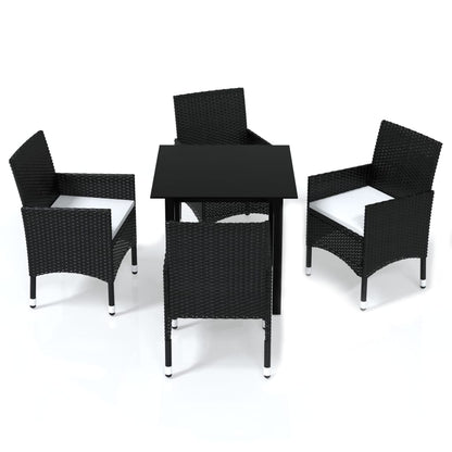 vidaXL 5-tlg. Garten-Essgruppe mit Kissen Poly Rattan Schwarz