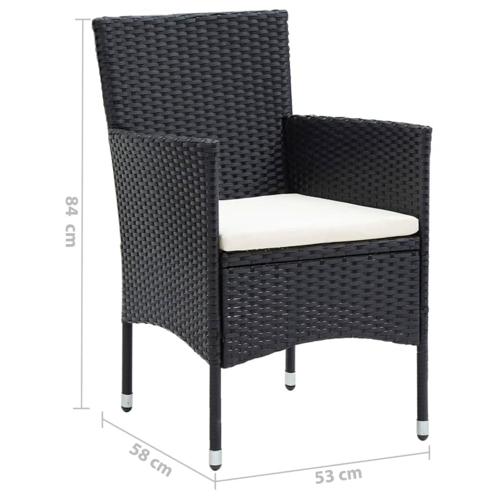 vidaXL 5-tlg. Garten-Essgruppe mit Kissen Poly Rattan Schwarz