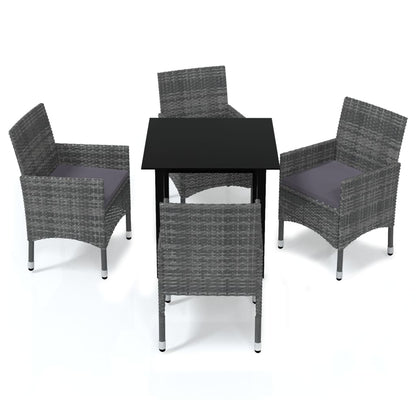vidaXL 5-tlg. Garten-Essgruppe mit Kissen Poly Rattan Grau
