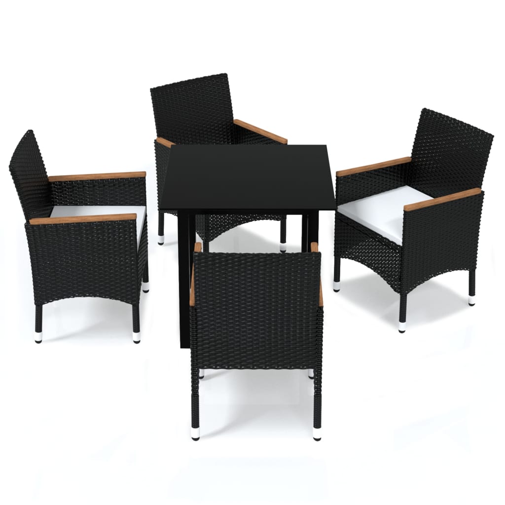 vidaXL 5-tlg. Garten-Essgruppe mit Kissen Poly Rattan Schwarz