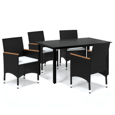 vidaXL 5-tlg. Garten-Essgruppe mit Kissen Poly Rattan Schwarz