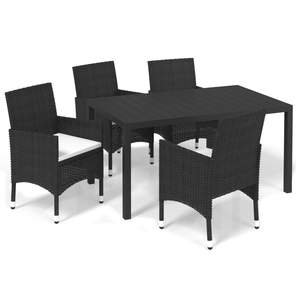 vidaXL 5-tlg. Garten-Essgruppe mit Kissen Poly Rattan Schwarz