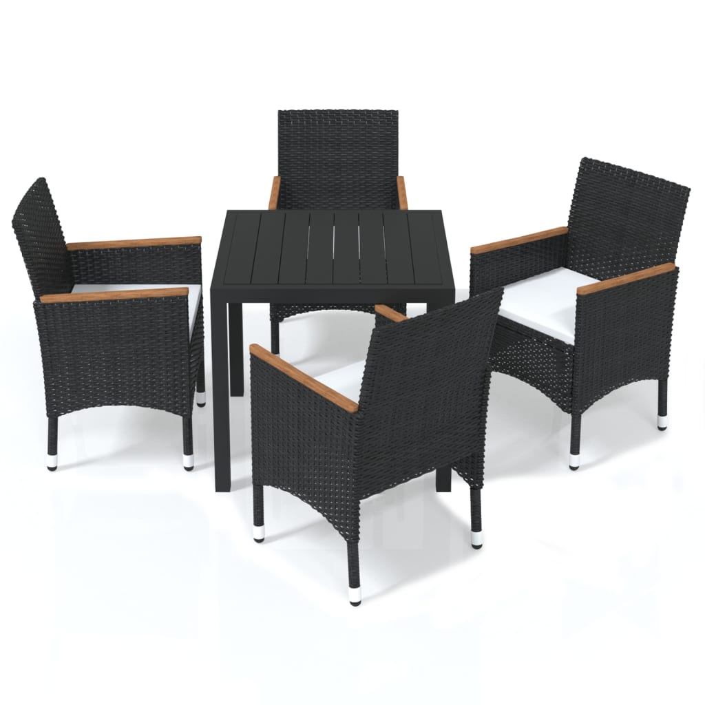 vidaXL 5-tlg. Garten-Essgruppe mit Kissen Poly Rattan Schwarz