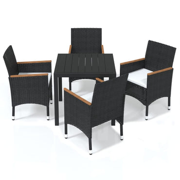 vidaXL 5-tlg. Garten-Essgruppe mit Kissen Poly Rattan Schwarz