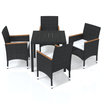 vidaXL 5-tlg. Garten-Essgruppe mit Kissen Poly Rattan Schwarz