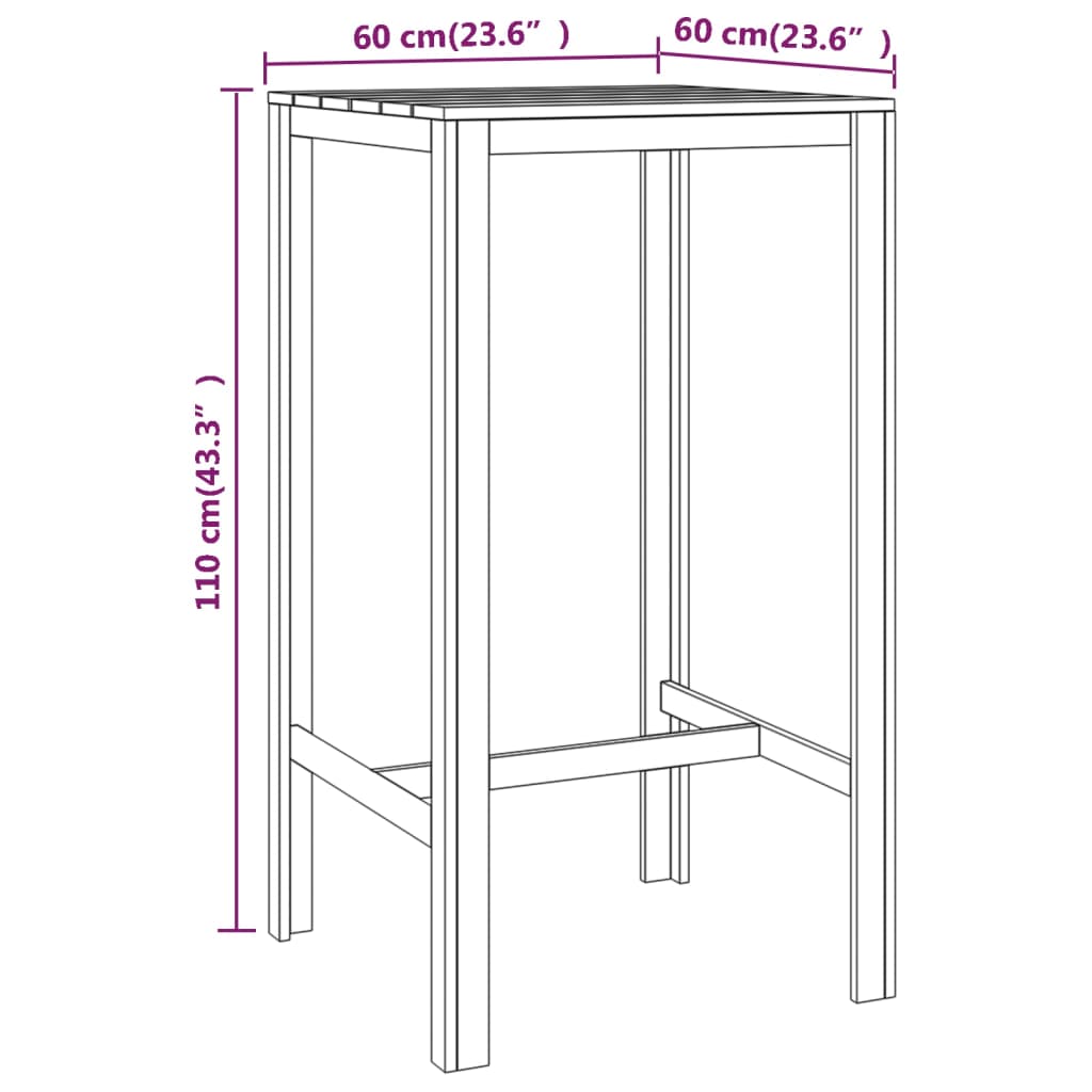 vidaXL Bartisch 60x60x110 cm Imprägniertes Kiefernholz