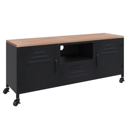 vidaXL TV-Schrank Schwarz 110x30x43 cm Eisen und Massivholz Tanne