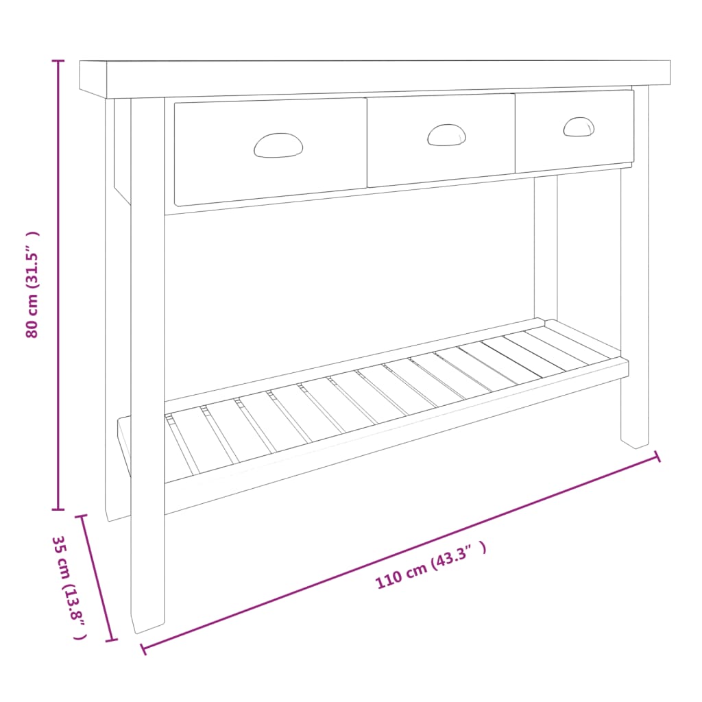 vidaXL Konsolentisch 110x35x80 cm Massivholz Tanne