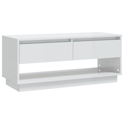 vidaXL Meuble TV blanc brillant 102x41x44 cm en bois d'ingénierie