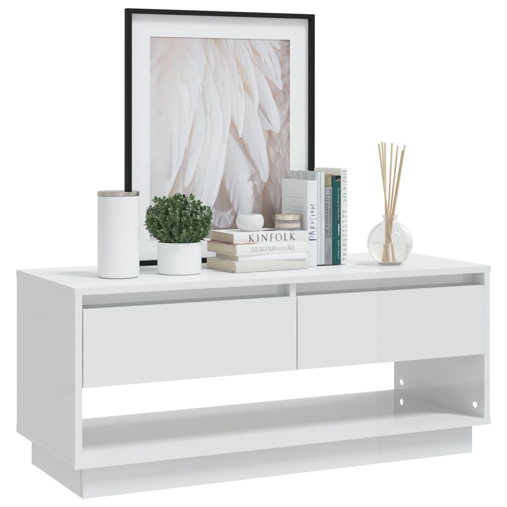 vidaXL Meuble TV blanc brillant 102x41x44 cm en bois d'ingénierie
