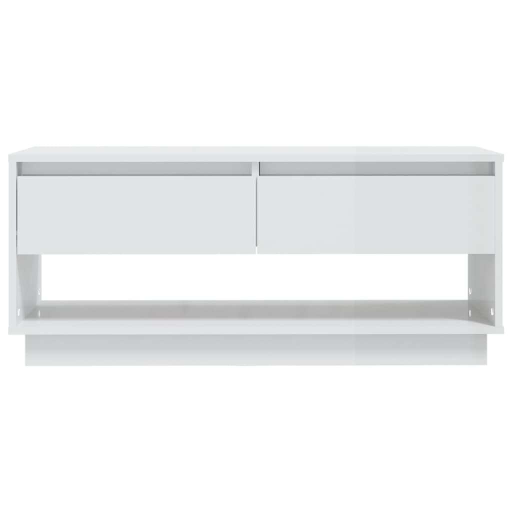 vidaXL Meuble TV blanc brillant 102x41x44 cm en bois d'ingénierie