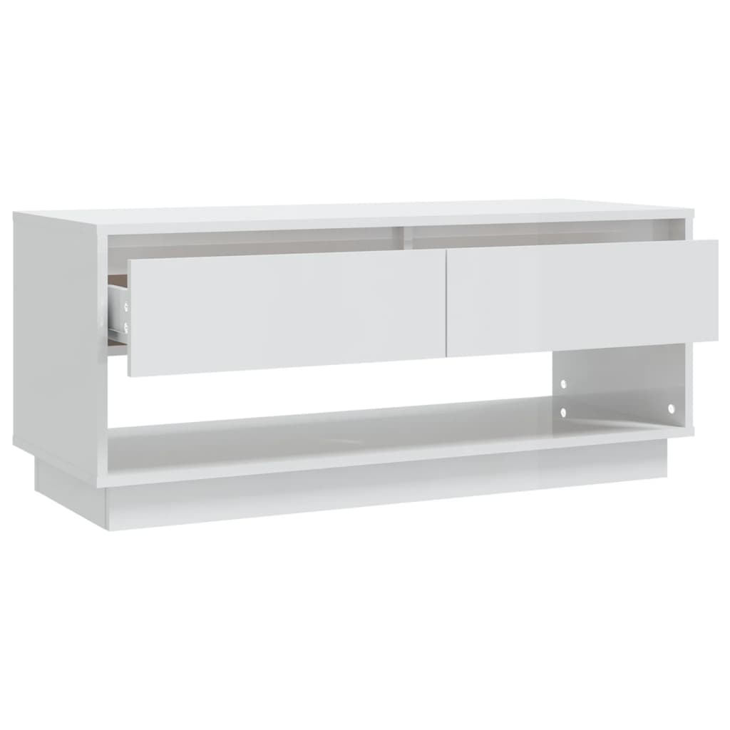 vidaXL Meuble TV blanc brillant 102x41x44 cm en bois d'ingénierie