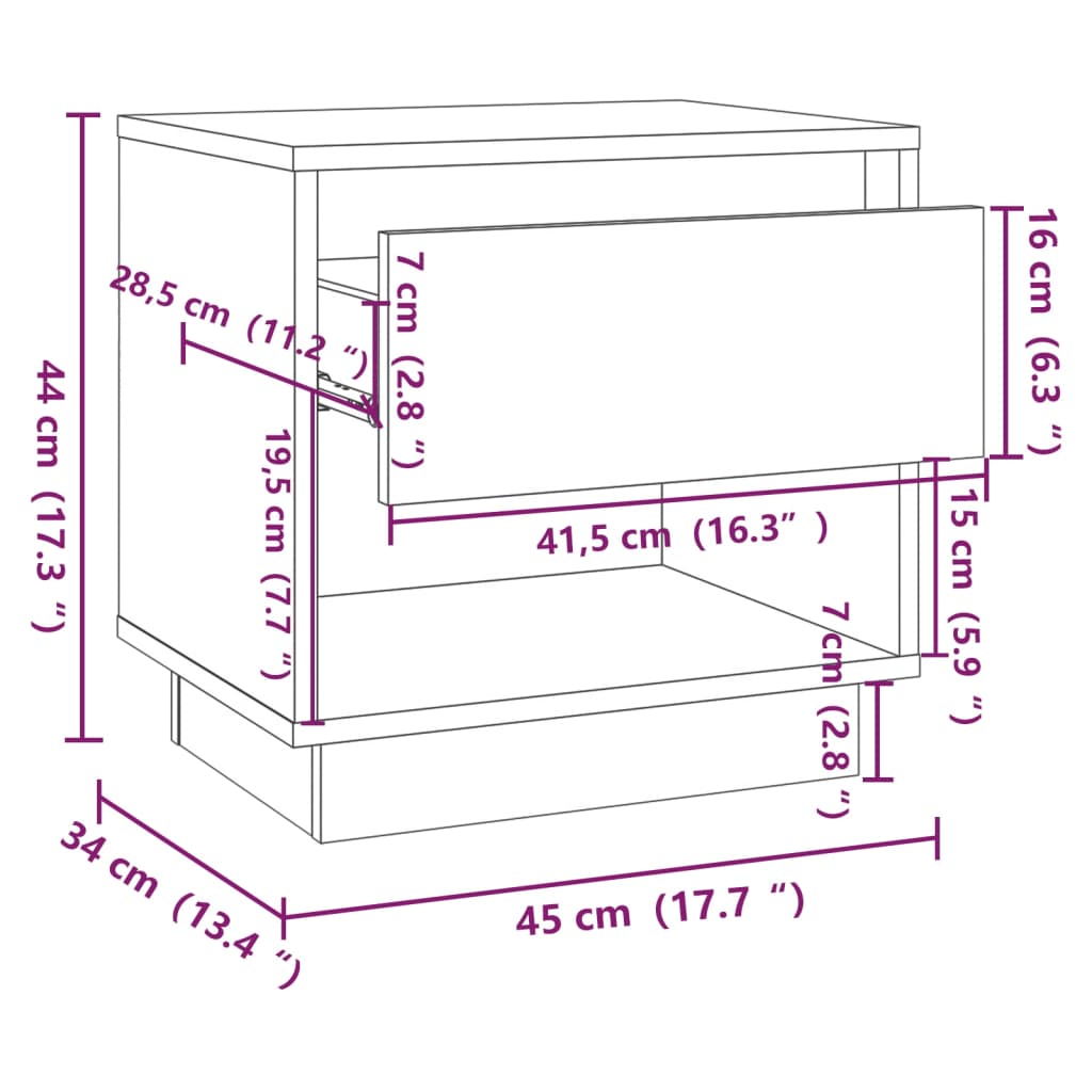 vidaXL Table de chevet chêne Sonoma 45x34x44 cm Aggloméré