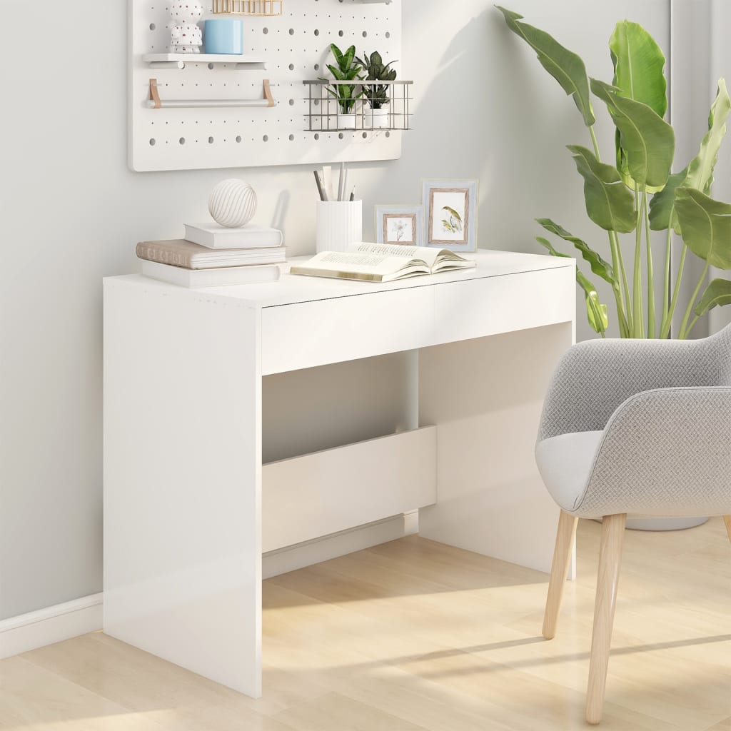 vidaXL Bureau blanc brillant 101 x 50 x 76,5 cm Aggloméré